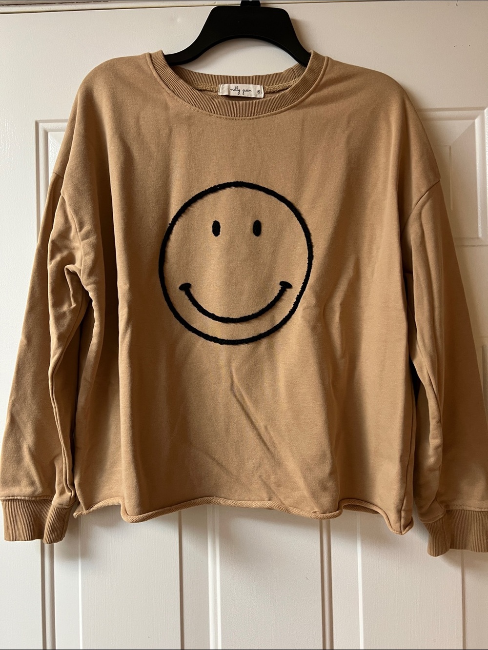 Molly Green Smiley Graphic Crewneck Sweater - Tan
